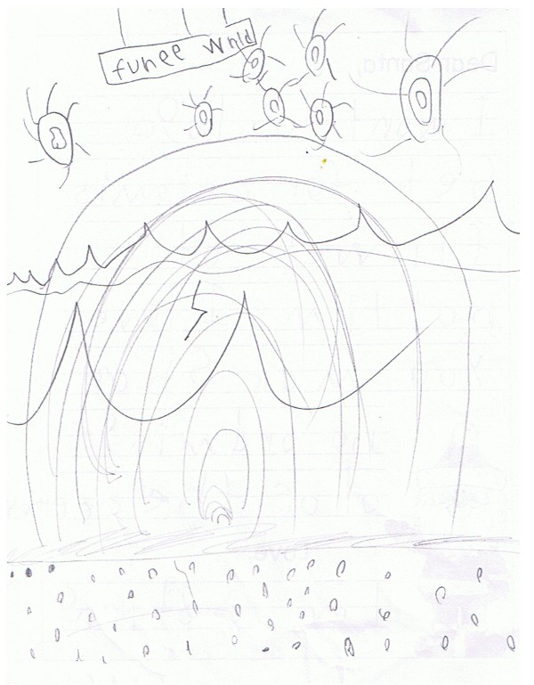 child's drawing of a funny world