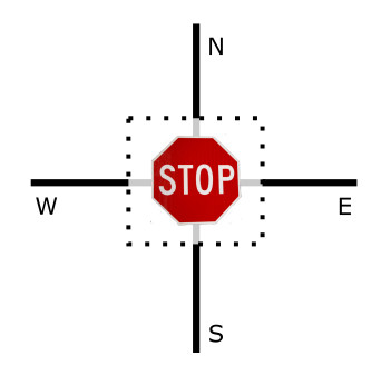 image of a generic intersection, 4-way, stop sign