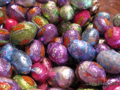 Easter breakfast of a bowl of chocolate with milk