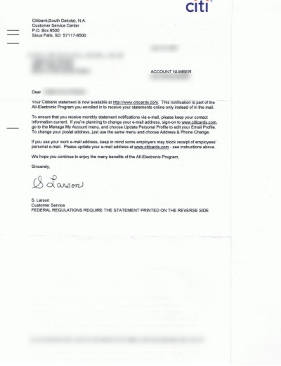 letter from credit card company