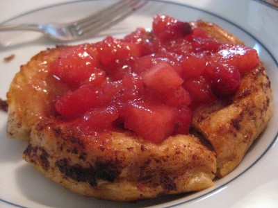 photo of eggnog French toast with apple-cranberry compote