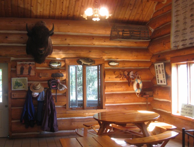 decorations inside the cabin at the trout farm fishing pond place