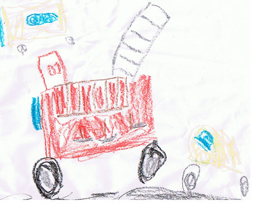 child's crayon drawing of a fire truck