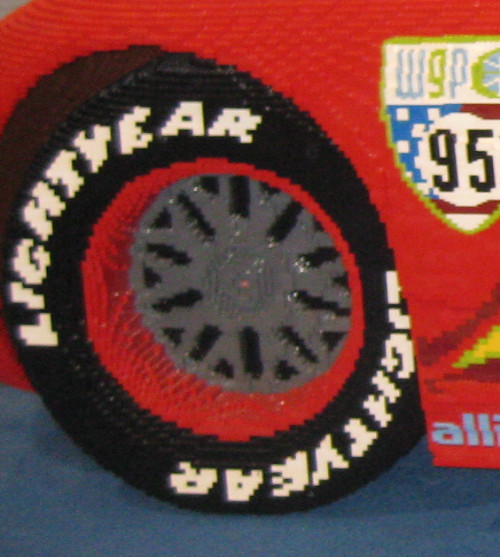 Close-up of Lightning McQueen's wheel and tire at the Lego Kids Fest