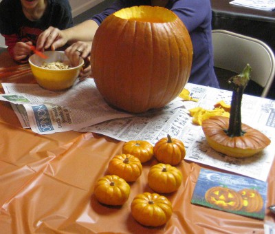 picture of a table used for carving a pumpkin into a jack-o-lantern