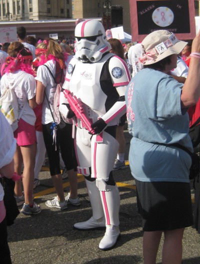 picture of a pink Storm Trooper at the race for the cure