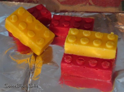 Picture of chocolate in the shapes of a Lego bricks