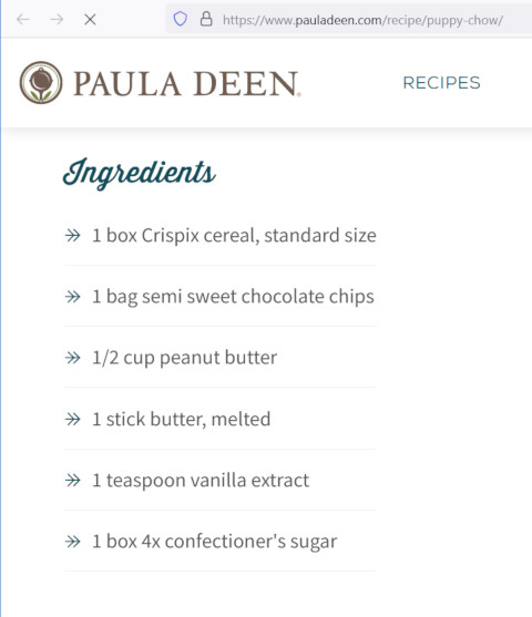 Paula Deen's recipe for puppy chow