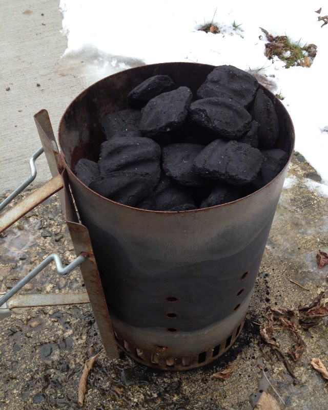 charcoal in a chimney starter