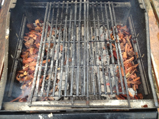 grill with wood chips ready for smoking