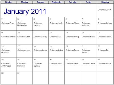 calendar page for December 2010 showing Christmas Adam