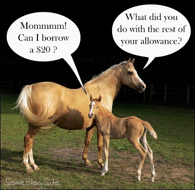 picture of a foal discussing money with his mother