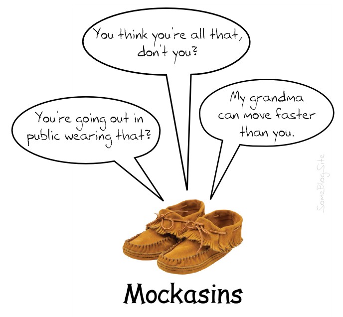 image of moccasins mocking someone, making them mockasins