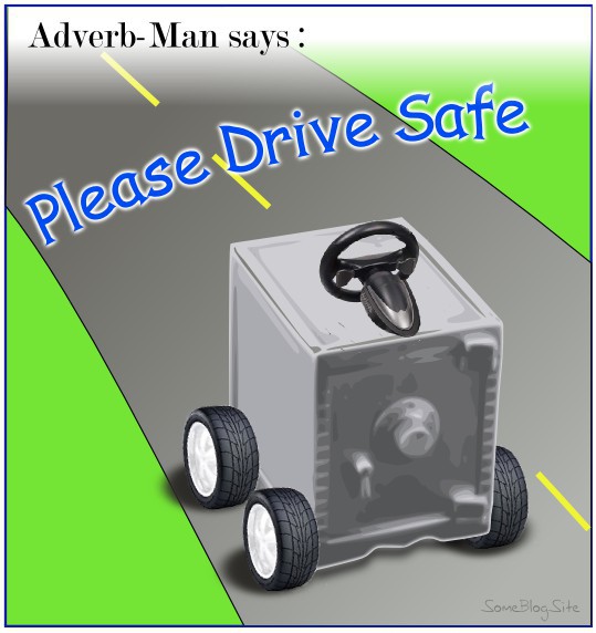 drawing of a safe with wheels on the road so that someone can drive safe