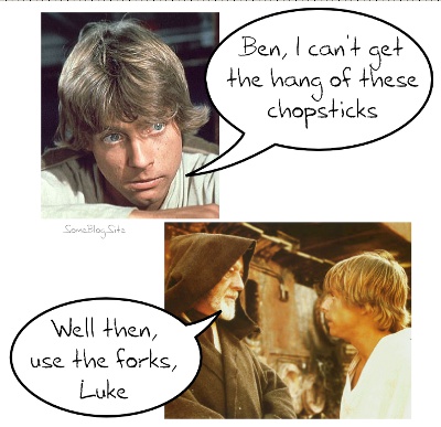 image confusing the word force with the word forks with Obi-Wan Kenobi and Luke Skywalker