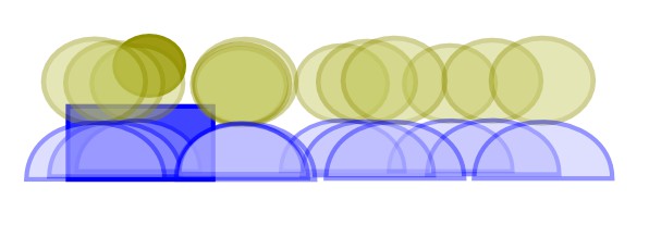 diagram of a bad arrangement of folding chairs for listening to a speaker