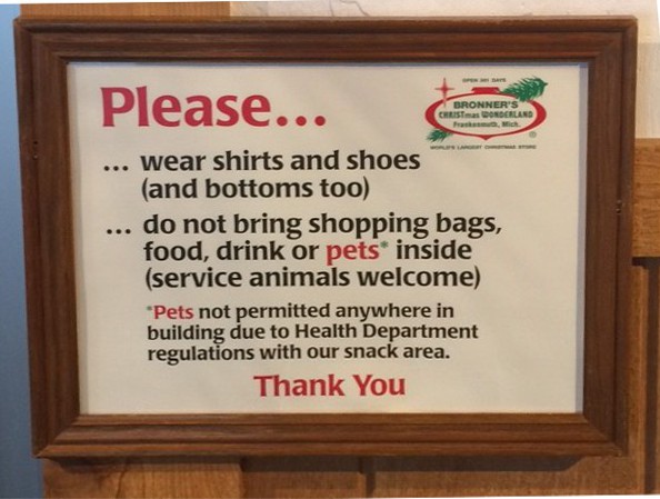 image of sign saying shirt shoes and bottoms required