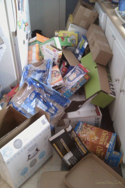 picture of a jumbled pile of boxes in my kitchen