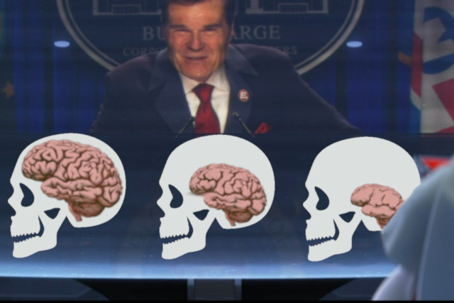 picture from the Wall-E movie showing how the brain atrophies over time