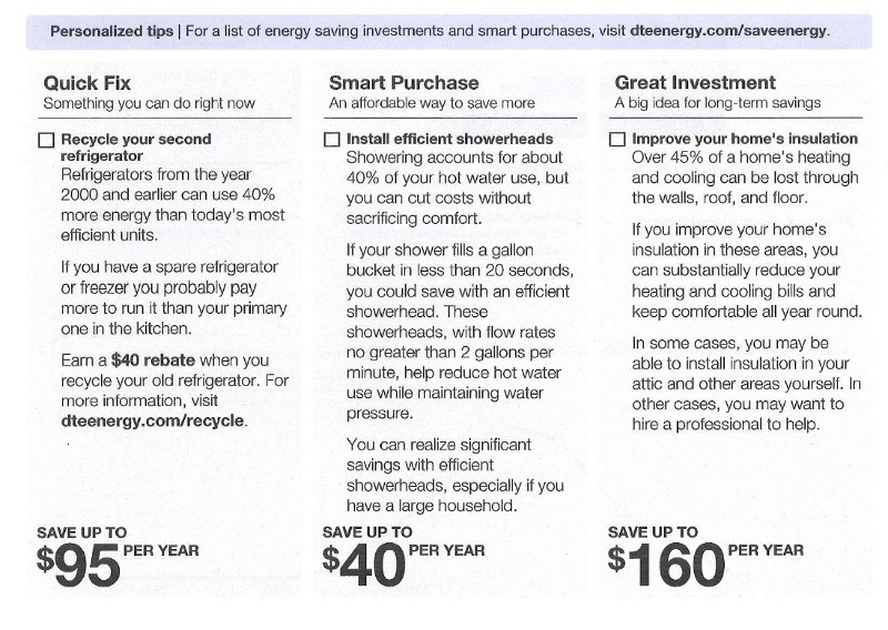 flyer from electric company showing ranking of electrical use by household