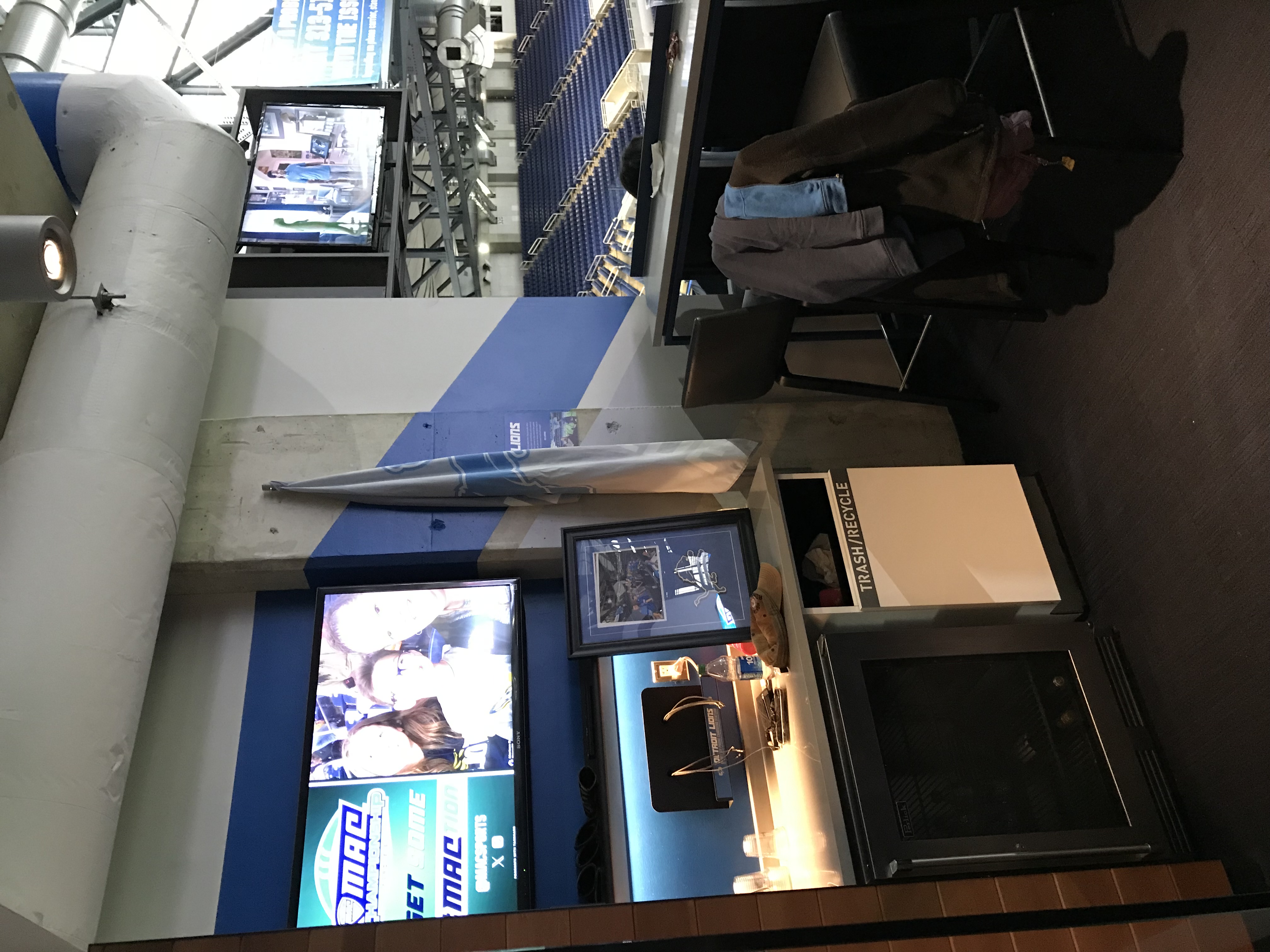 image of the Terrace Suites at Ford Field, showing how suites are setup with two TV screens