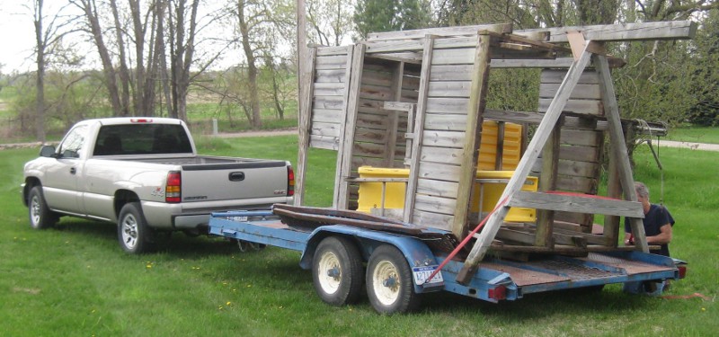 picture of a wooden play structure on the truck trailer