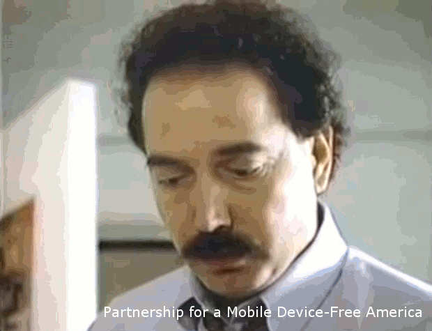 animated GIF image of the I learned it from you anti-drug commercial, but changed to be anti-mobile-devices