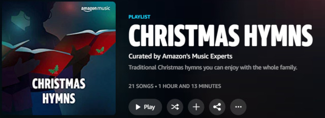 image of Amazon's playlist of Christmas Hymns