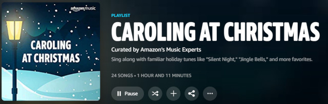 image of Amazon's playlist of Caroling at Christmas