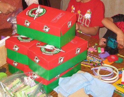 picture of boxes to pack for Operation Christmas Child