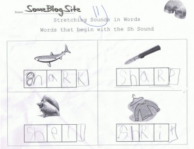 kindergarten schoolwork for the sound SH