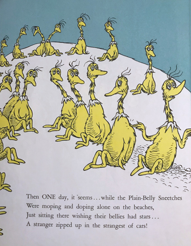 image of plain-belly sneetches moping and doping on the beaches