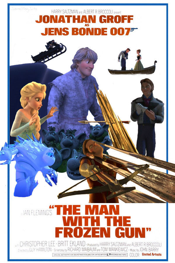 image of The Man with the Golden Gun movie poster with Frozen characters to make The Man with the Frozen Gun