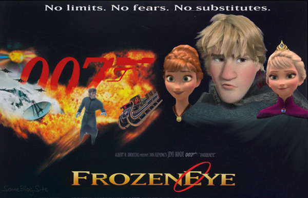 image of Goldeneye movie poster with Frozen characters to make FrozenEye