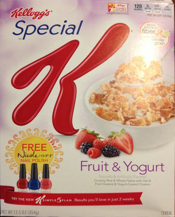 photo of the front of a cereal box of Special K with fruit and yogurt