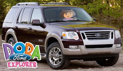 picture of Dora the Explorer driving a Ford Explorer