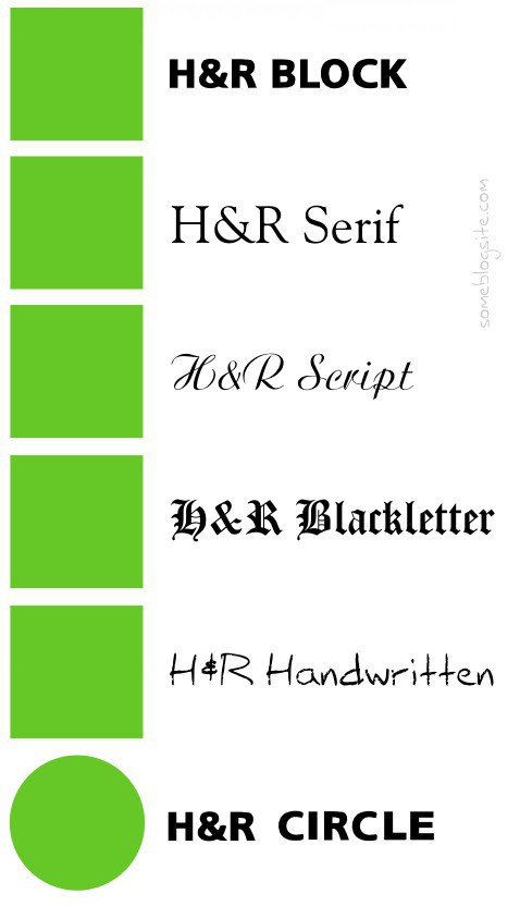 updated H&R Block logo to show serif, script, blackletter, handwritten, and H&R Circle