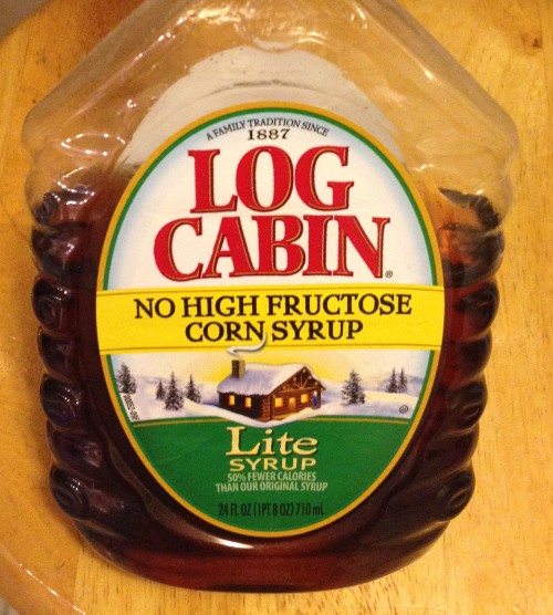 image of bottle of Log Cabin syrup with no high-fructose corn syrup