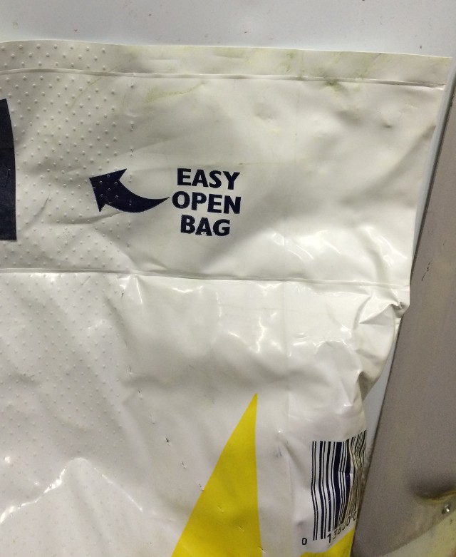 image of a bag of water softener salt that claims to be easy to open