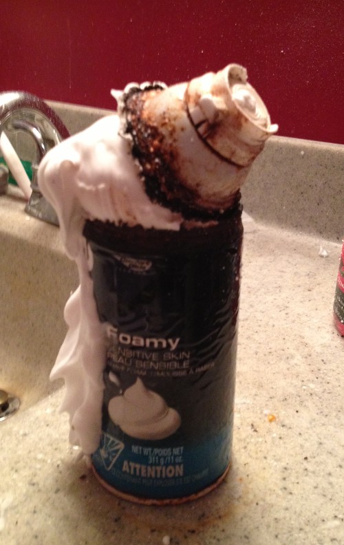 photo of an exploded can of shaving cream