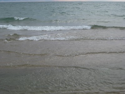 stairs going down to a beach on Lake Michigan