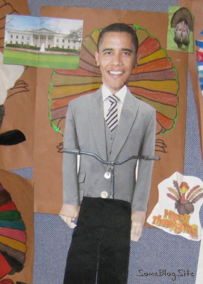 Obama's head on a turkey body art drawing