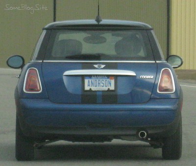 photo of license plate Anderson on a Mini Cooper