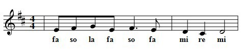 the traditional notes for Deck the Halls but new words: Fa So La Fa So Fa Mi Re Mi