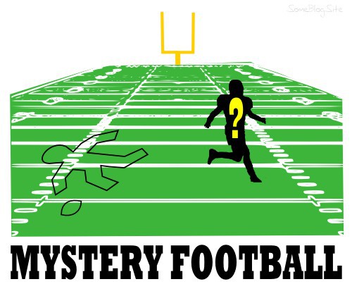 image of mystery football - a dead body with suspects and an investigator on a football field