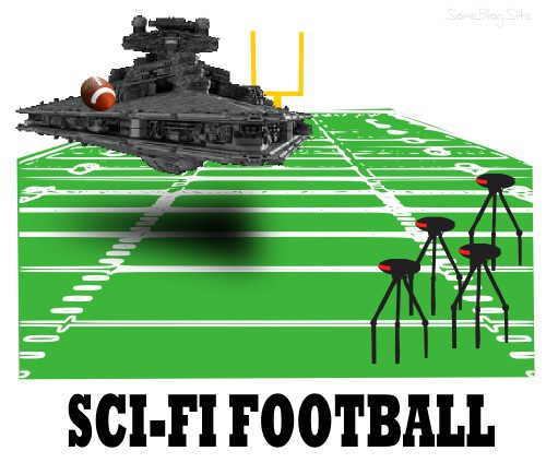 image of science-fiction football - aliens and spaceships on a football field