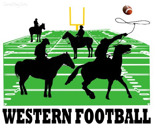 image of western football - cowboys and horses on a football field