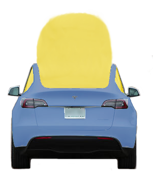 image of a Tesla model S that resembles a minion from Despicable Me