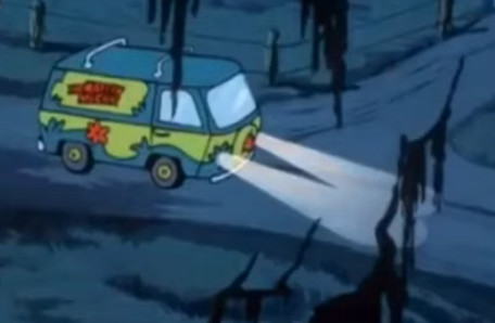 image of the Scooby Doo Mystery Machine headlights from the old cartoon