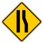 road sign showing a pictograph of one lane getting closer to the other lane